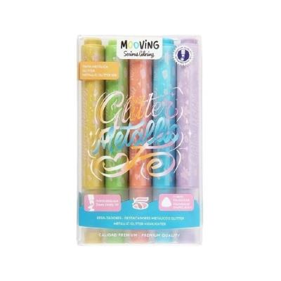 Resaltadores Mooving Metálicos Glitter X 5 Colores | Bartola Artística