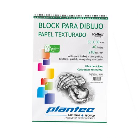 Block Anillado Papel Blanco Texturado 40 Hjs 210 Grs Plantec 35 X 50 Cm
