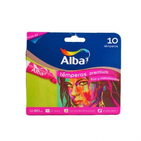 Témpera Alba Colores Fluo + Metalizados X 10 Unidades De 8 ml