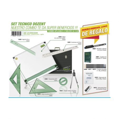 Set Técnico Dozent (12652) Tablero 50 X 60 CM 6 Útiles + 7 De Regalo