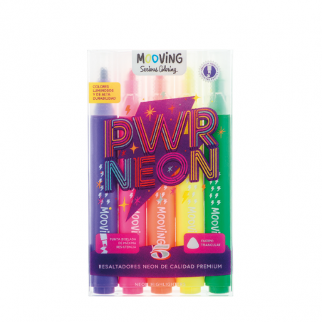 Resaltador PWR Neón Mooving X 5 Colores