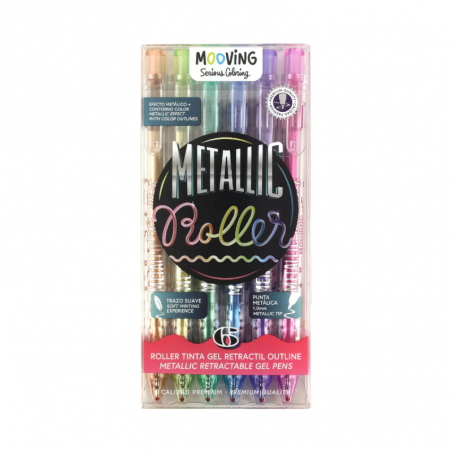 Roller Metallic Tinta Gel Retráctil Mooving X 6 Colores