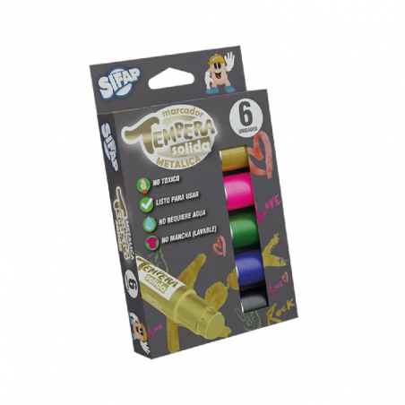 Tempera Solida Sifap Metálica X 6 Colores