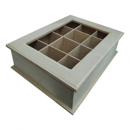 Caja De Te X 12 De Fibrofácil Con Bisagra Y Tapa Vidrio